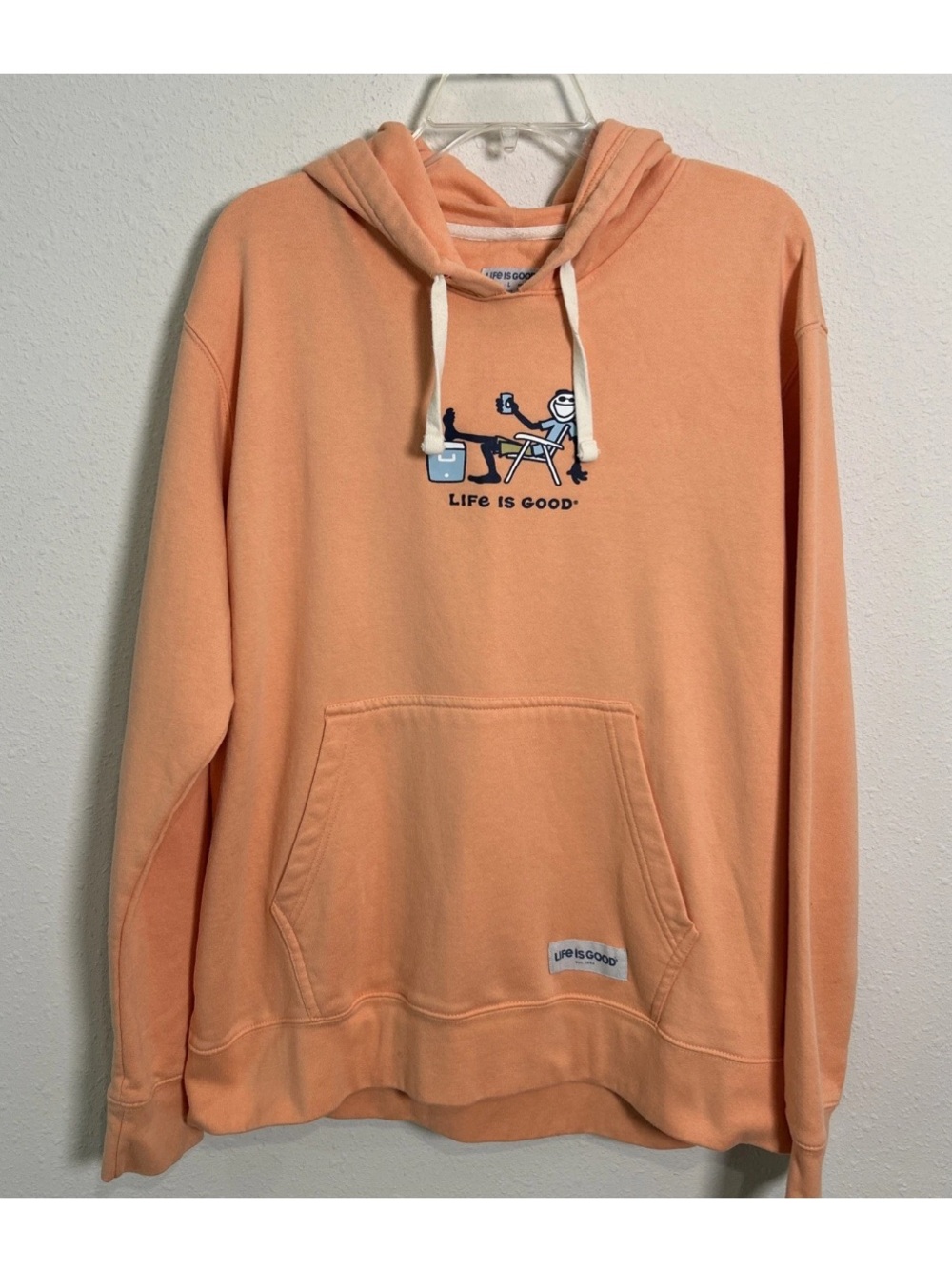 Life Is Good Tailgating Camping Beach Hoodie Sweatshirt Adult Large Peach Coral